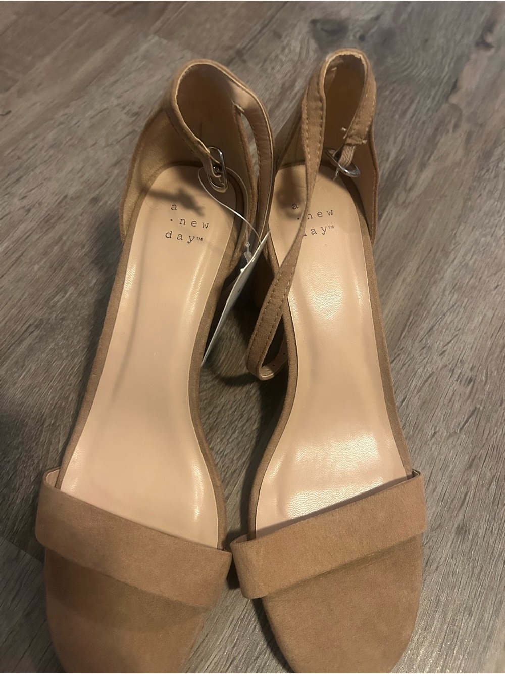 a new day Tan Suede Ankle Strap Block Heel Sandals